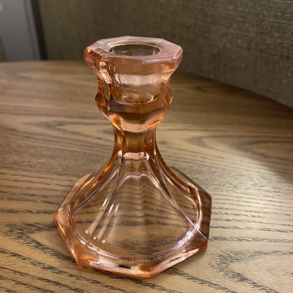 Glass Candlestick Holder Fostoria‎ Pink/Peach Depression Glass